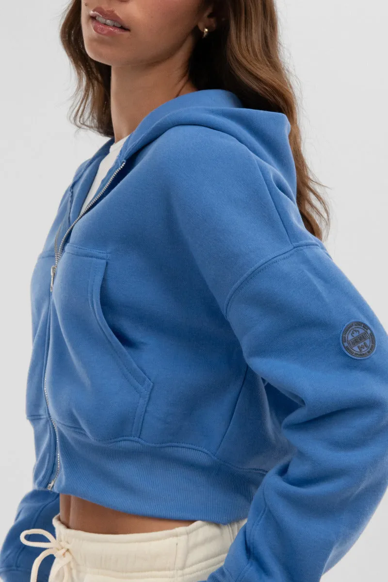 Fahrenheit Cropped Zip Up Hoodie - Blue sold by Fairweather product image thumbnail 4