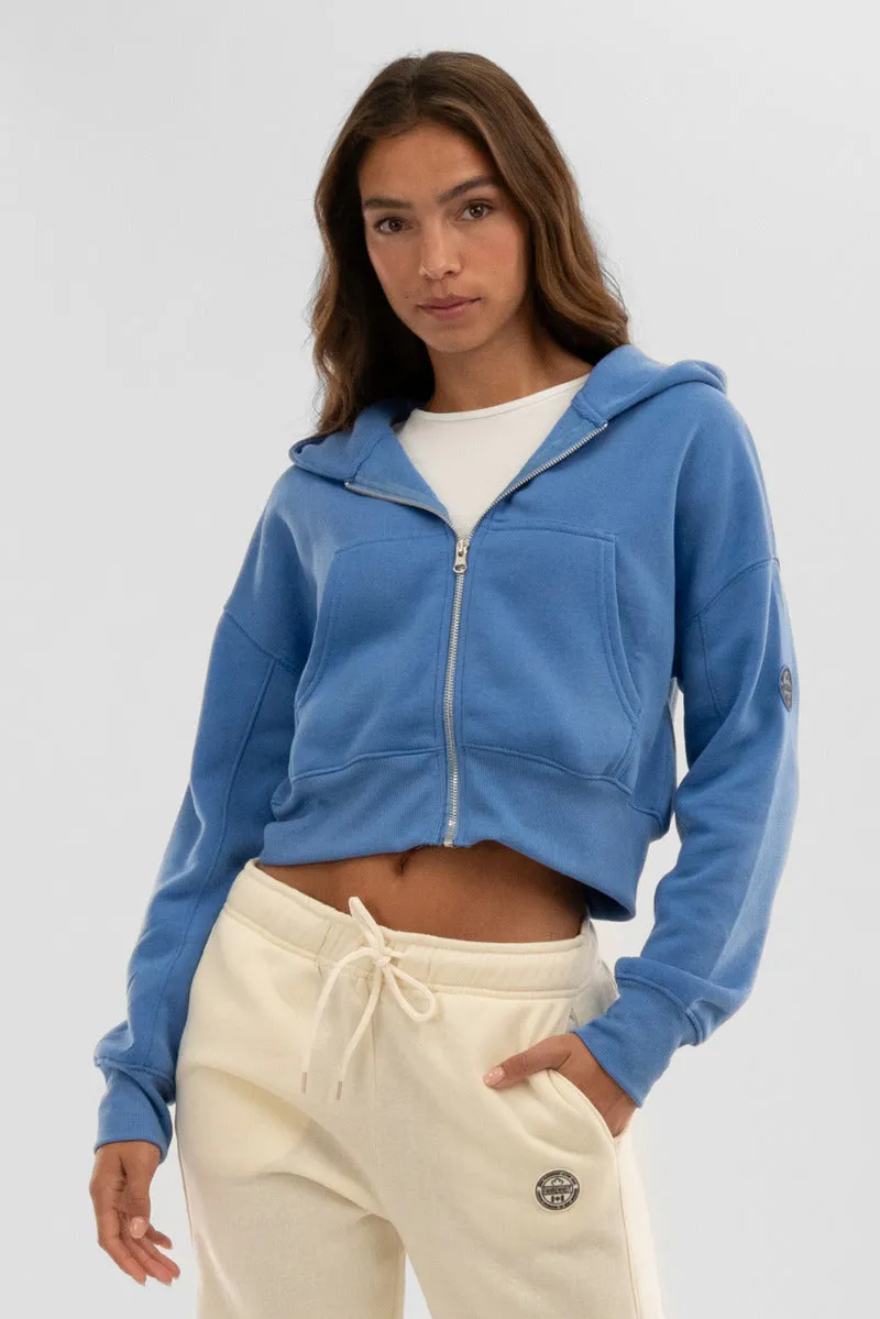 Fahrenheit Cropped Zip Up Hoodie - Blue sold by Fairweather