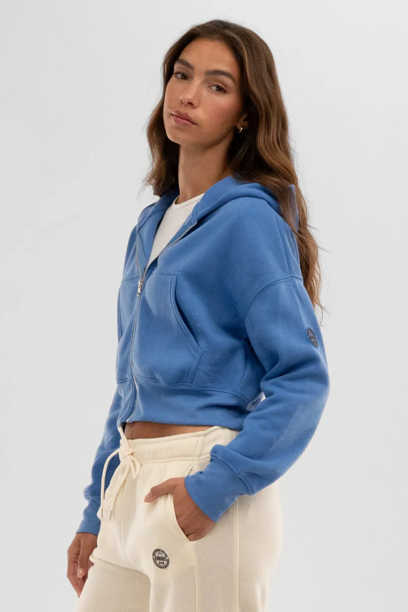 Fahrenheit Cropped Zip Up Hoodie - Blue sold by Fairweather product image thumbnail 2