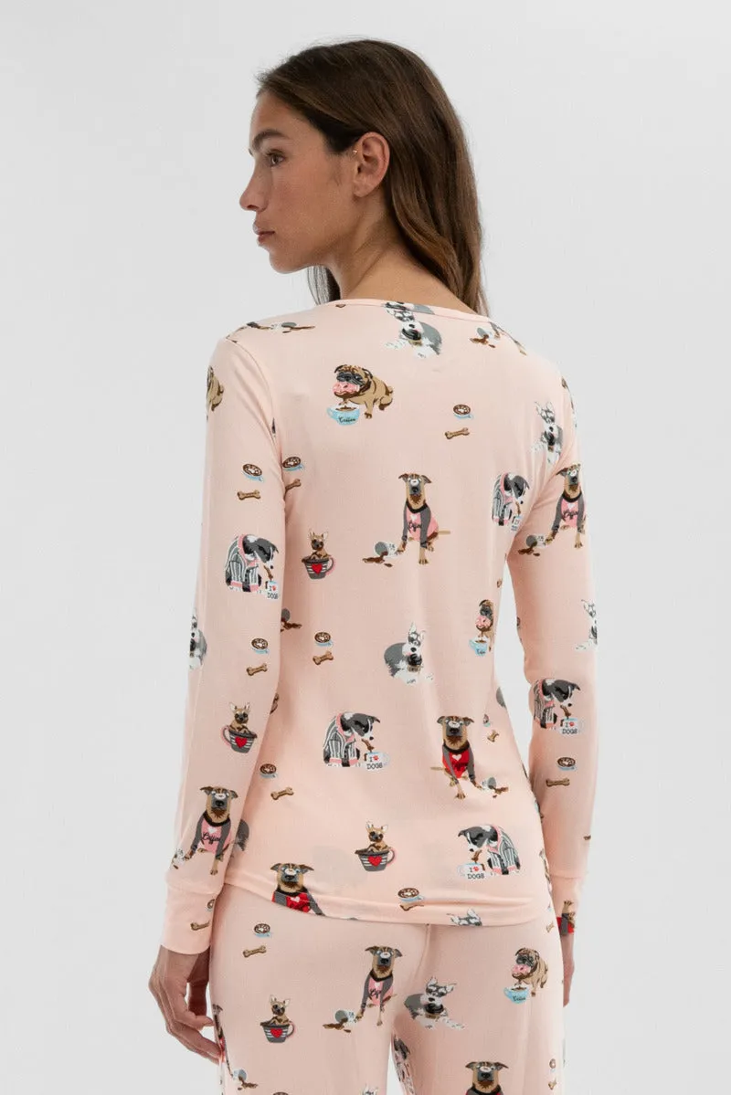 Canada Weather Gear Dog Print Henley Pajama Top - Blush sold by Fairweather product image thumbnail 3