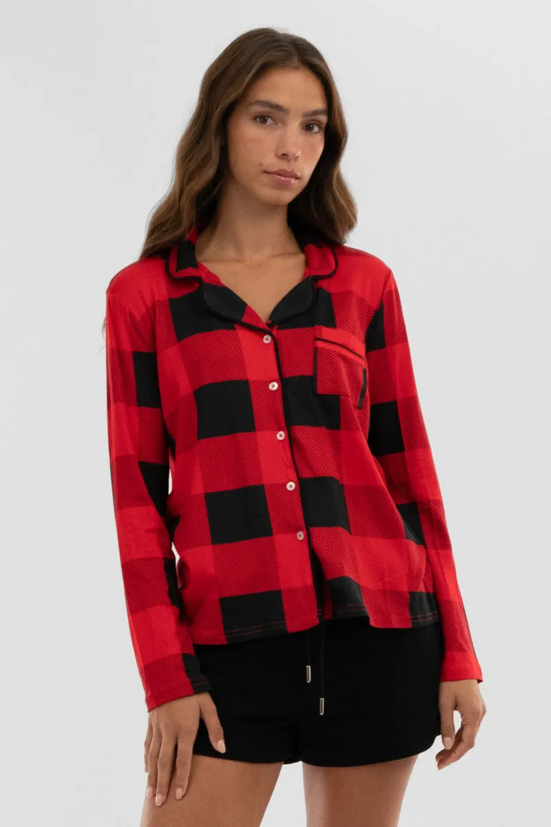 Plaid Button Down Pajama Top - Red sold by Fairweather