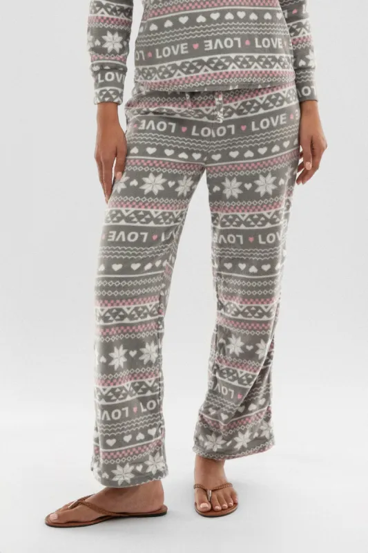 Canada Weather Gear Festive Print Wide Leg Pajama Pants - Grey sold by Fairweather