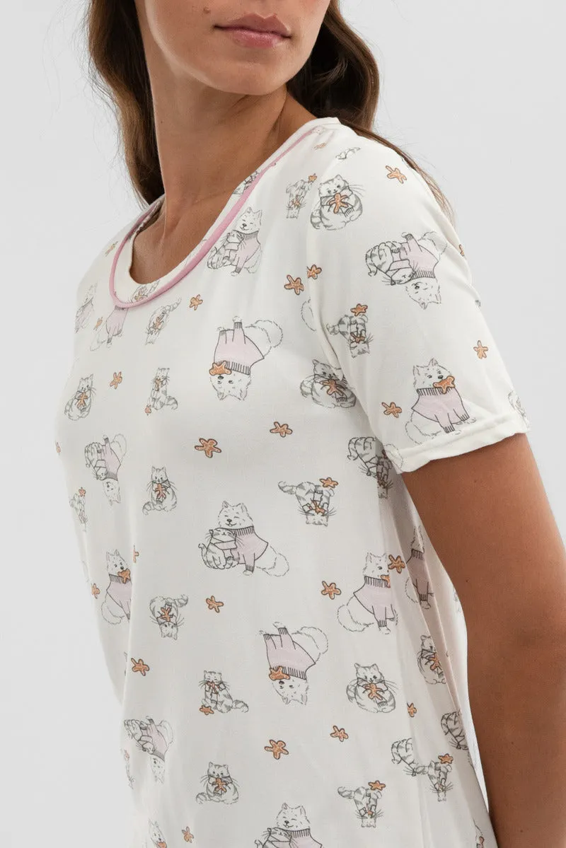 Dog Print Tunic Pajama Top - White sold by Fairweather product image thumbnail 4