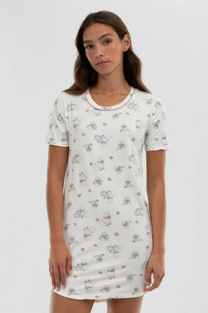 Dog Print Tunic Pajama Top - White sold by Fairweather