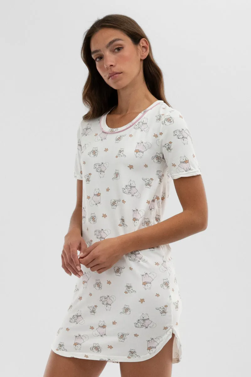 Dog Print Tunic Pajama Top - White sold by Fairweather product image thumbnail 2