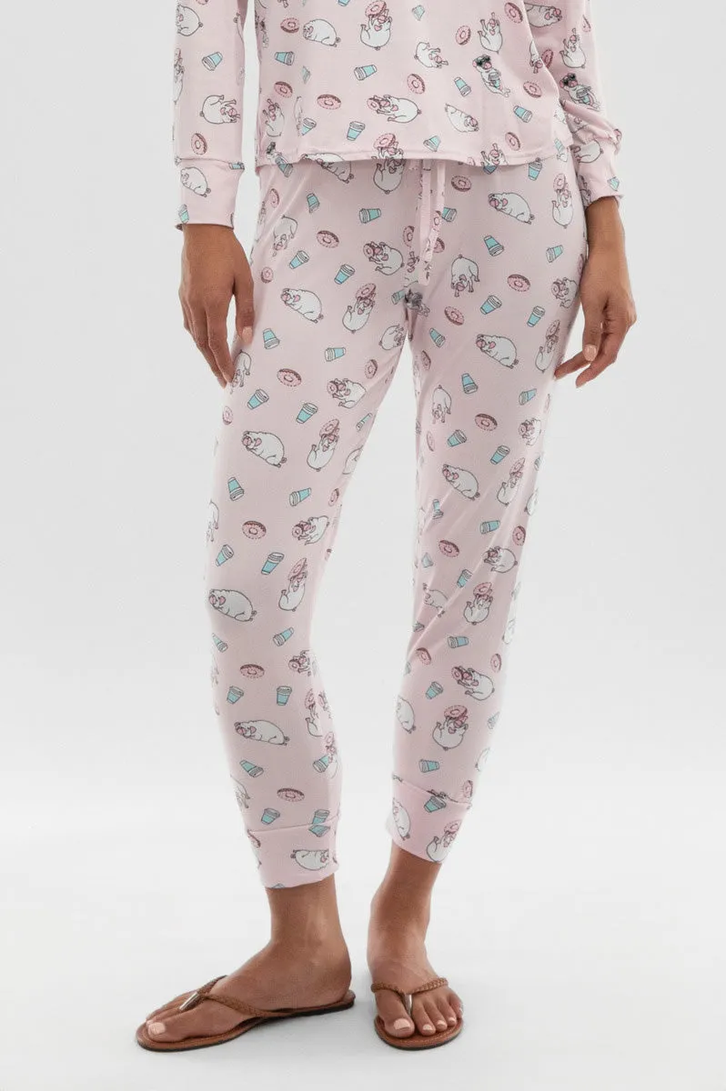 Canada Weather Gear Dog Print Tie Waist Pajama Pants - Blush sold by Fairweather