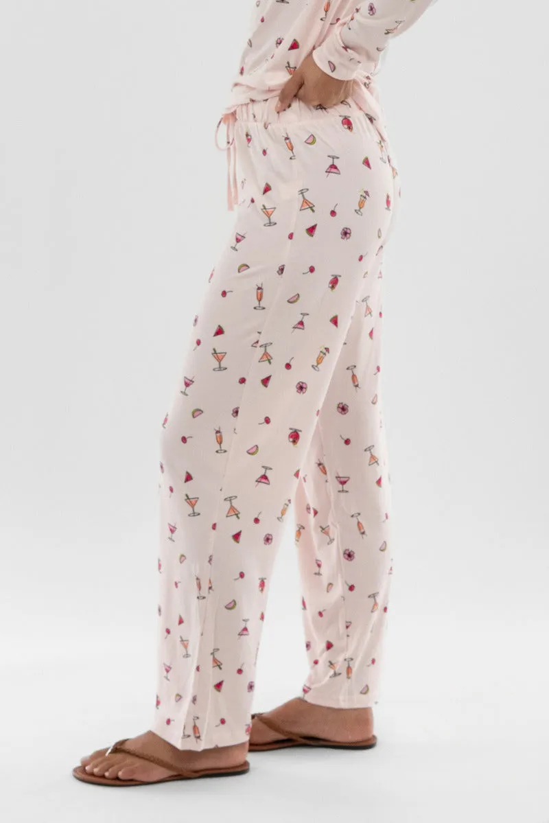 Canada Weather Gear Drink Print Wide Leg Pajama Pants - Blush sold by Fairweather product image thumbnail 2