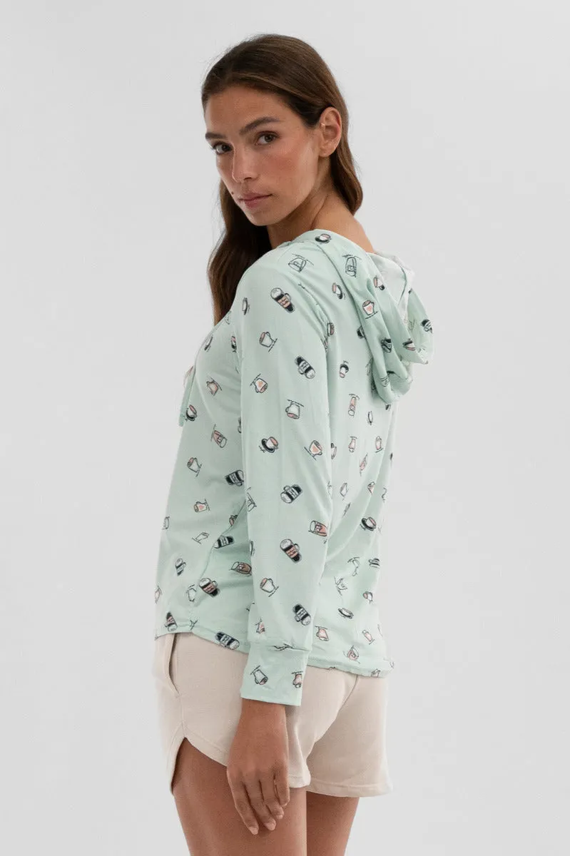 Canada Weather Gear Coffee Print Hooded Pajama Top - Mint sold by Fairweather product image thumbnail 3