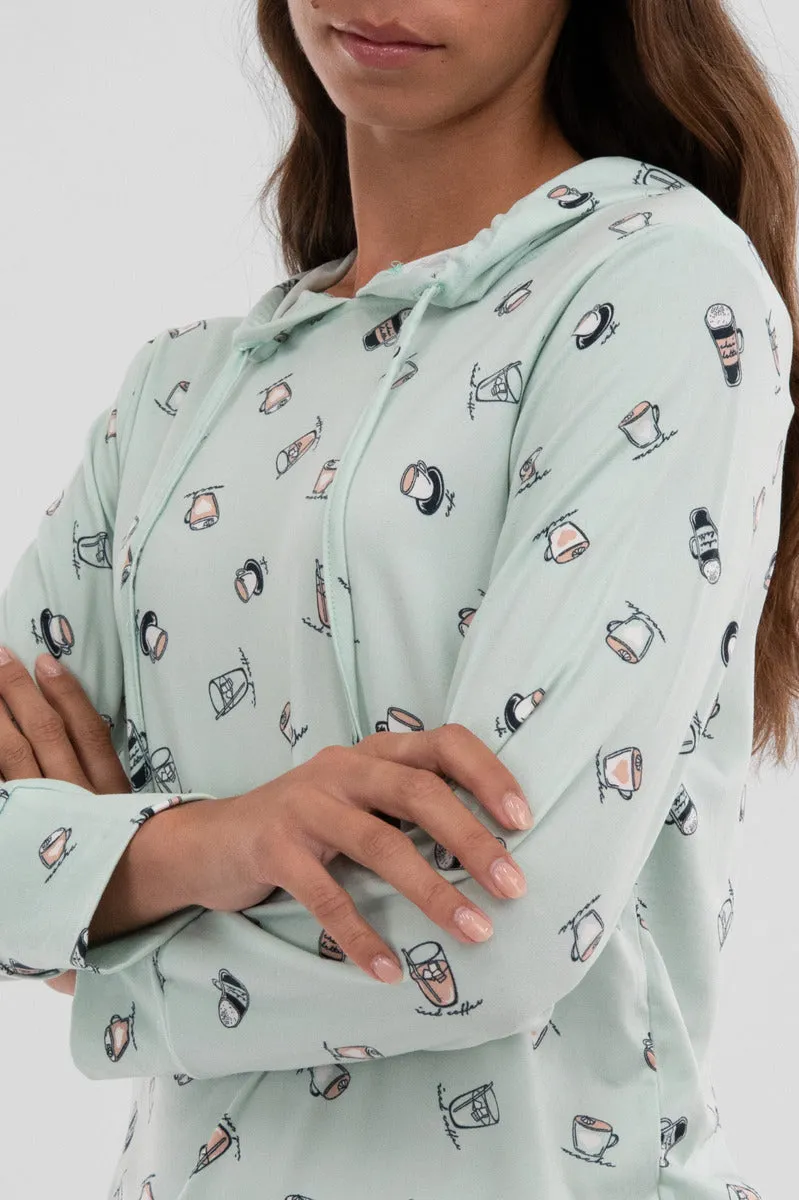Canada Weather Gear Coffee Print Hooded Pajama Top - Mint sold by Fairweather product image thumbnail 4