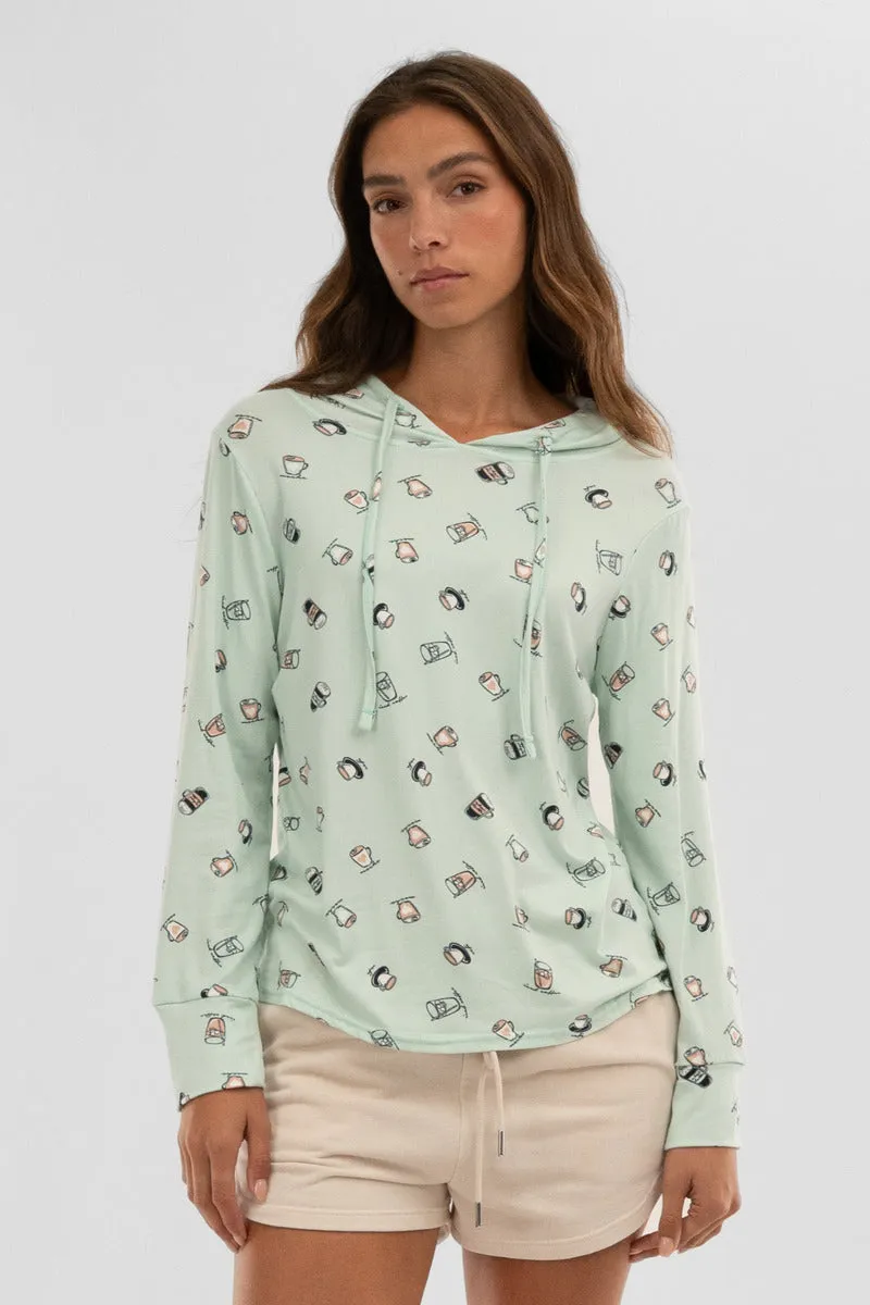 Canada Weather Gear Coffee Print Hooded Pajama Top - Mint sold by Fairweather