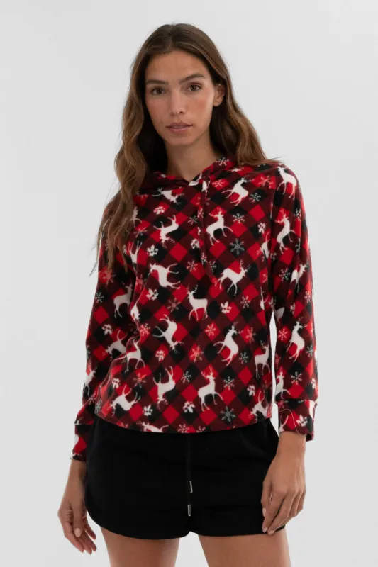 Canada Weather Gear Festive Print Hooded Pajama Top - Red sold by Fairweather