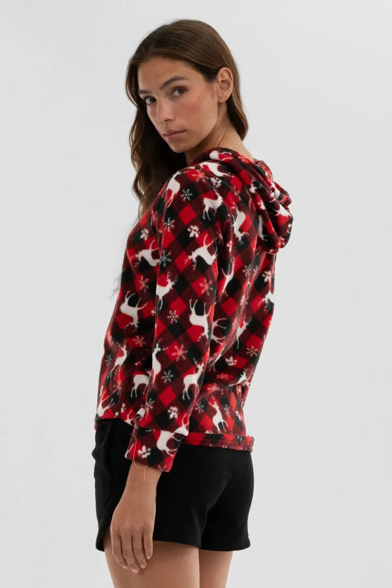 Festive Print Hooded Pajama Top - Red sold by Fairweather product image thumbnail 3
