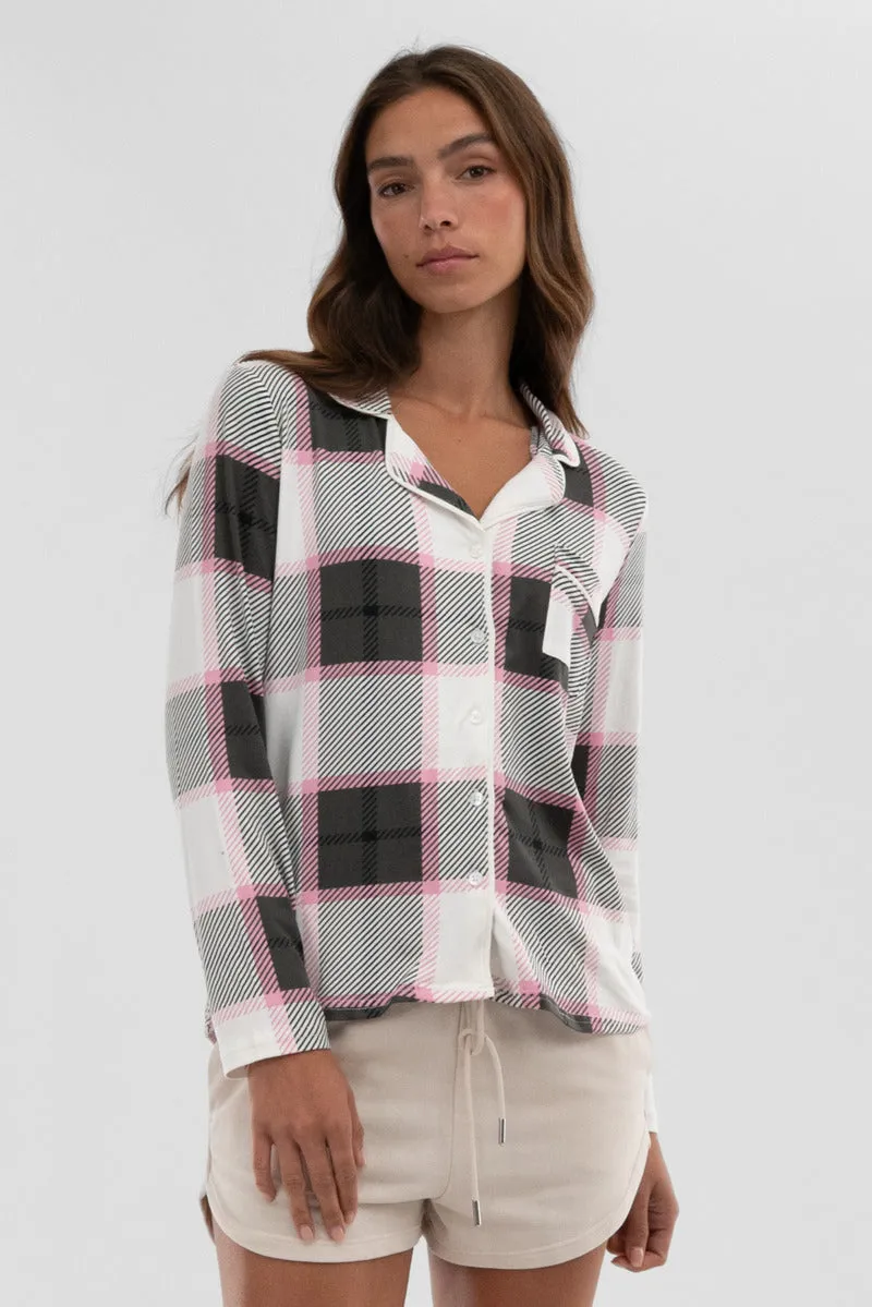 Canada Weather Gear Plaid Button Down Pajama Top - White sold by Fairweather