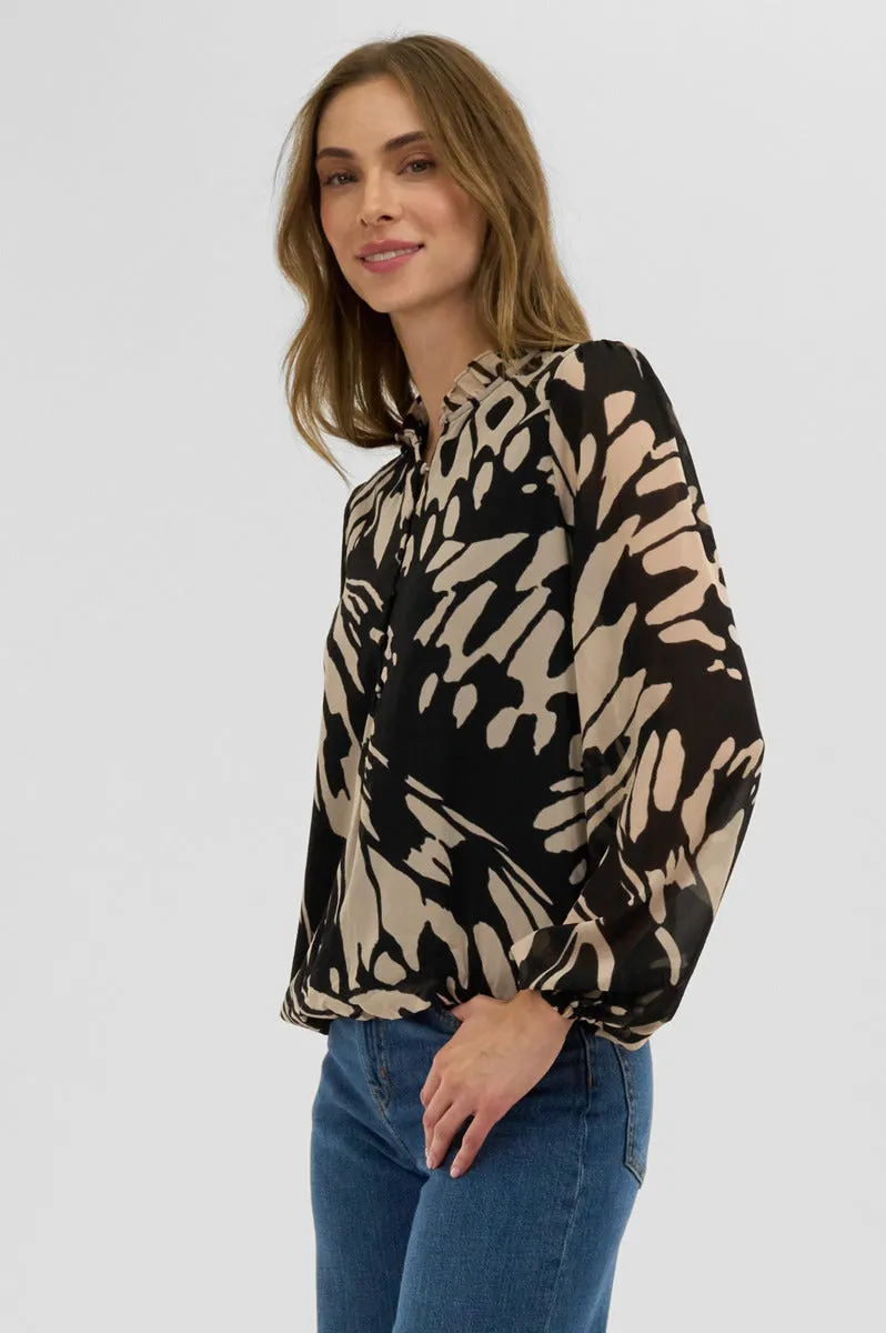 Costa Blanca Patterned Sheer Sleeve Blouse - Black sold by Fairweather product image thumbnail 2