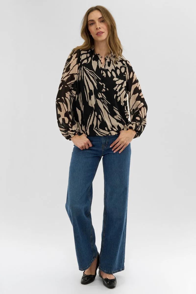 Costa Blanca Patterned Sheer Sleeve Blouse - Black sold by Fairweather product image thumbnail 5