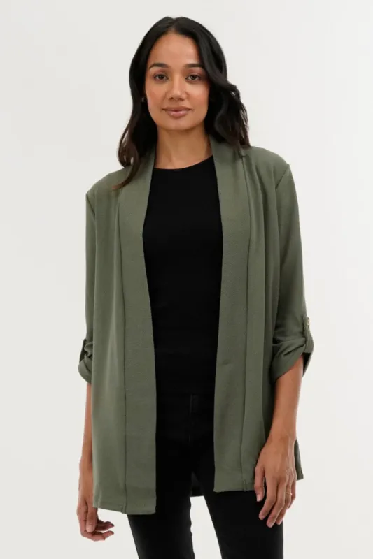 International INC Company Roll Up Sleeve Cardigan - Olive sold by Fairweather