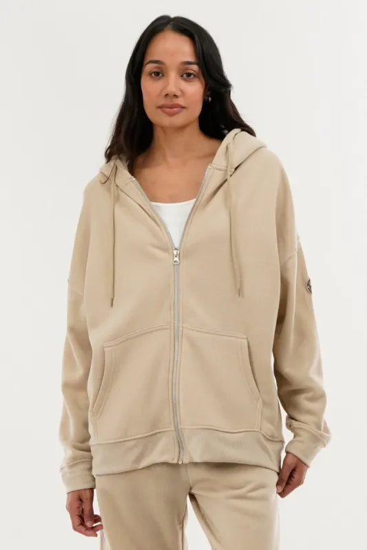 Fahrenheit Zip Up Drop Shoulder Hoodie - Cream sold by Fairweather