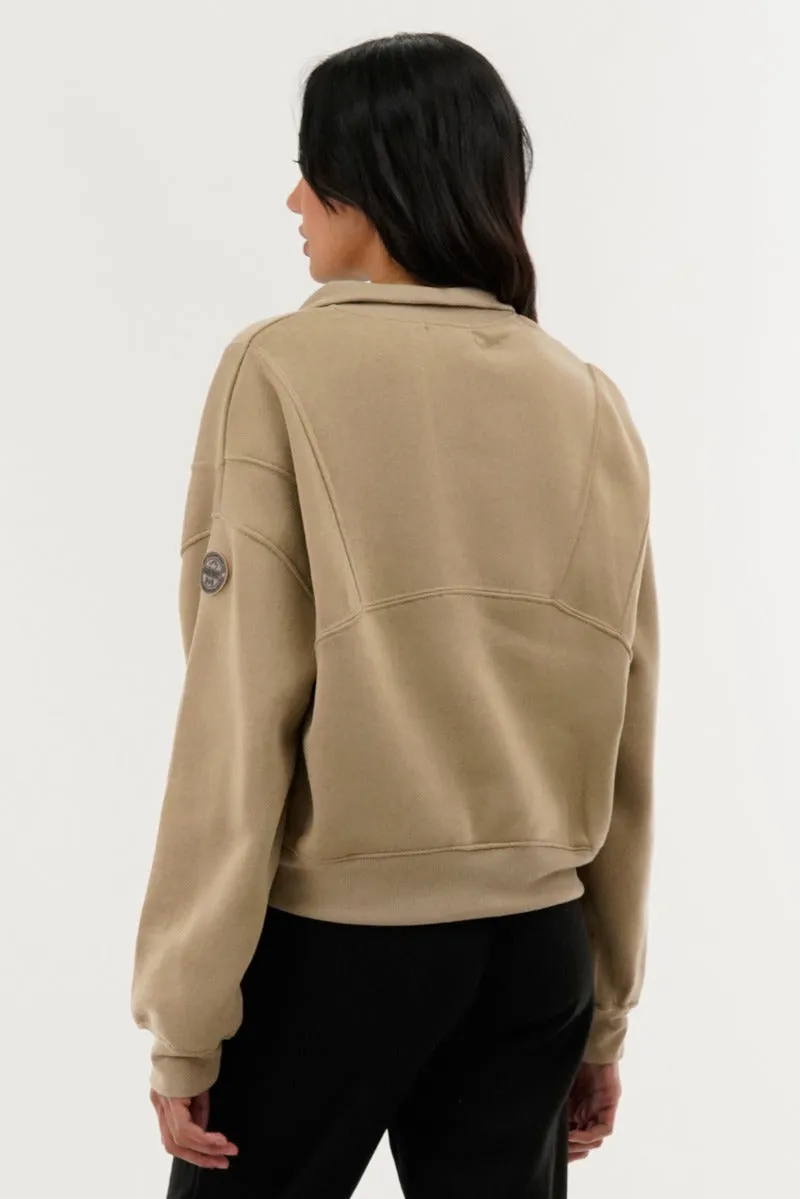 Fahrenheit Half Zip Cropped Sweatshirt - Beige sold by Fairweather product image thumbnail 3