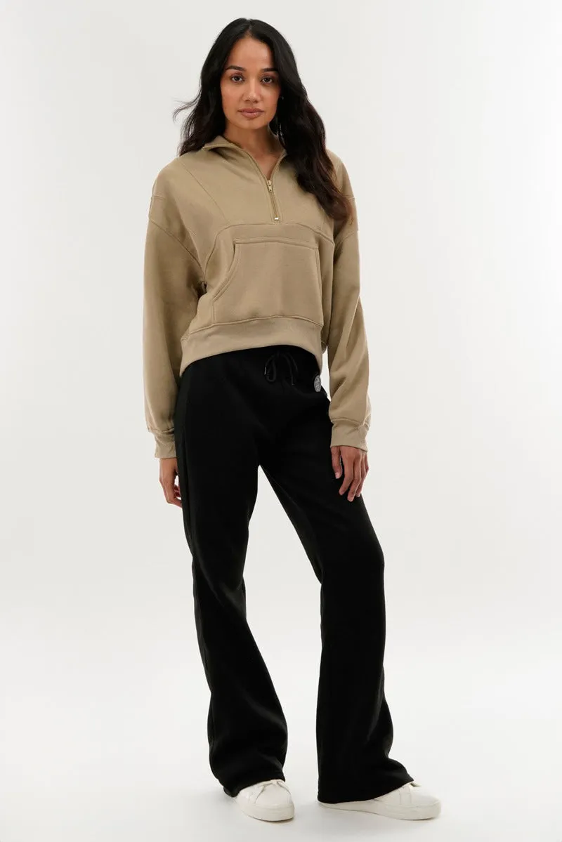Fahrenheit Half Zip Cropped Sweatshirt - Beige sold by Fairweather product image thumbnail 5