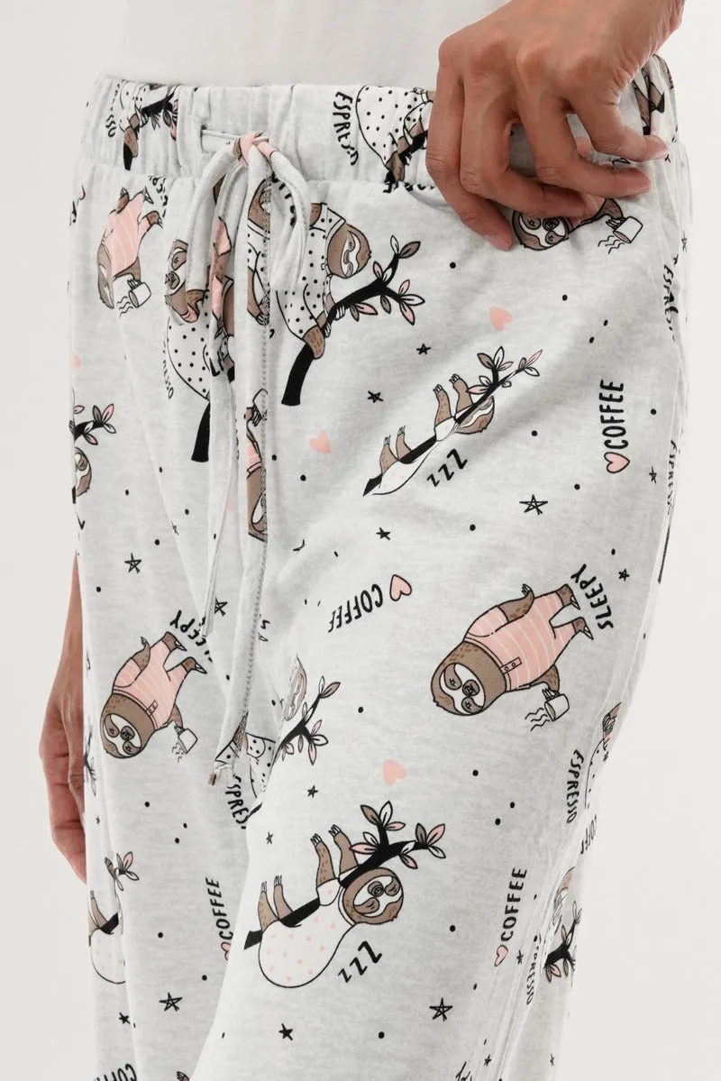 Canada Weather Gear Sloth Print Wide Leg Pajama Pants - Grey sold by Fairweather product image thumbnail 4