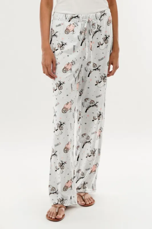 Canada Weather Gear Sloth Print Wide Leg Pajama Pants - Grey sold by Fairweather