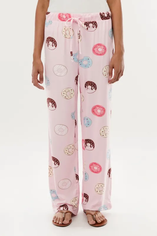Canada Weather Gear Doughnut Print Wide Leg Pajama Pants - Pink sold by Fairweather