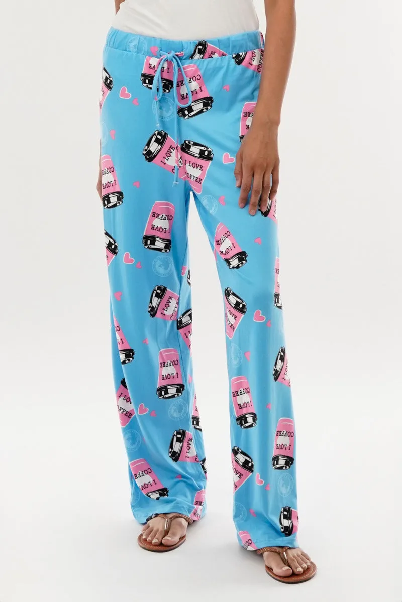 Canada Weather Gear Coffee Print Wide Leg Pajama Pants - Blue sold by Fairweather