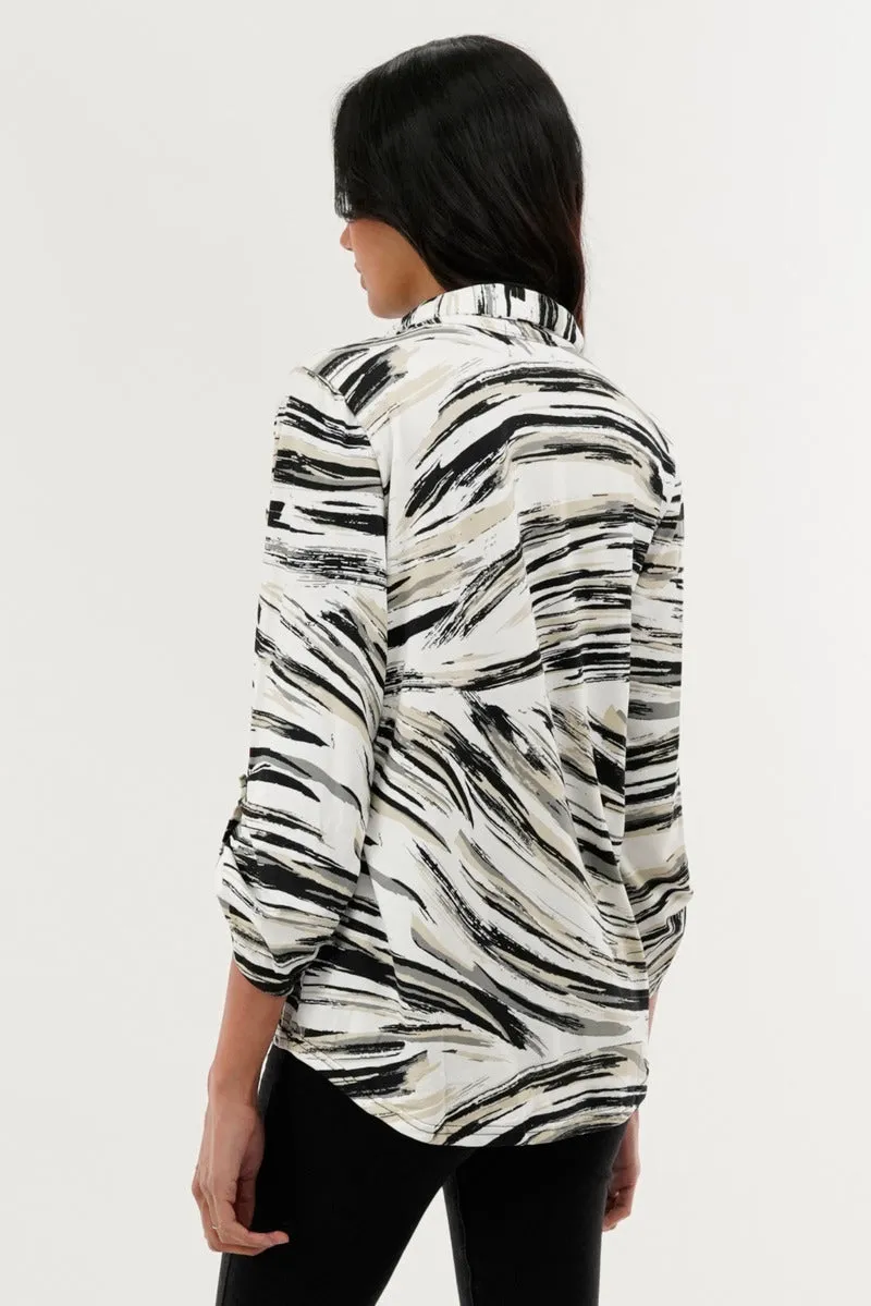 International INC Company Patterned Roll Up Sleeve Blouse - White sold by Fairweather product image thumbnail 3