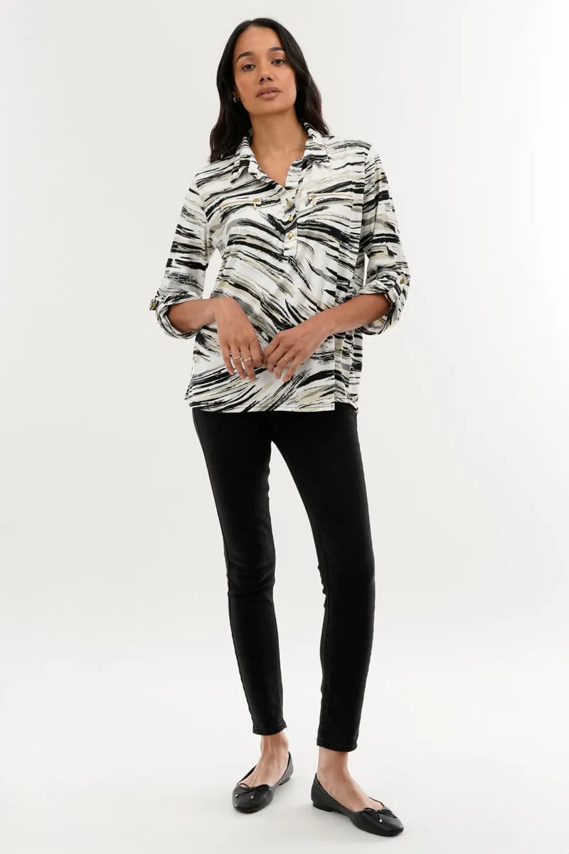 International INC Company Patterned Roll Up Sleeve Blouse - White sold by Fairweather product image thumbnail 5
