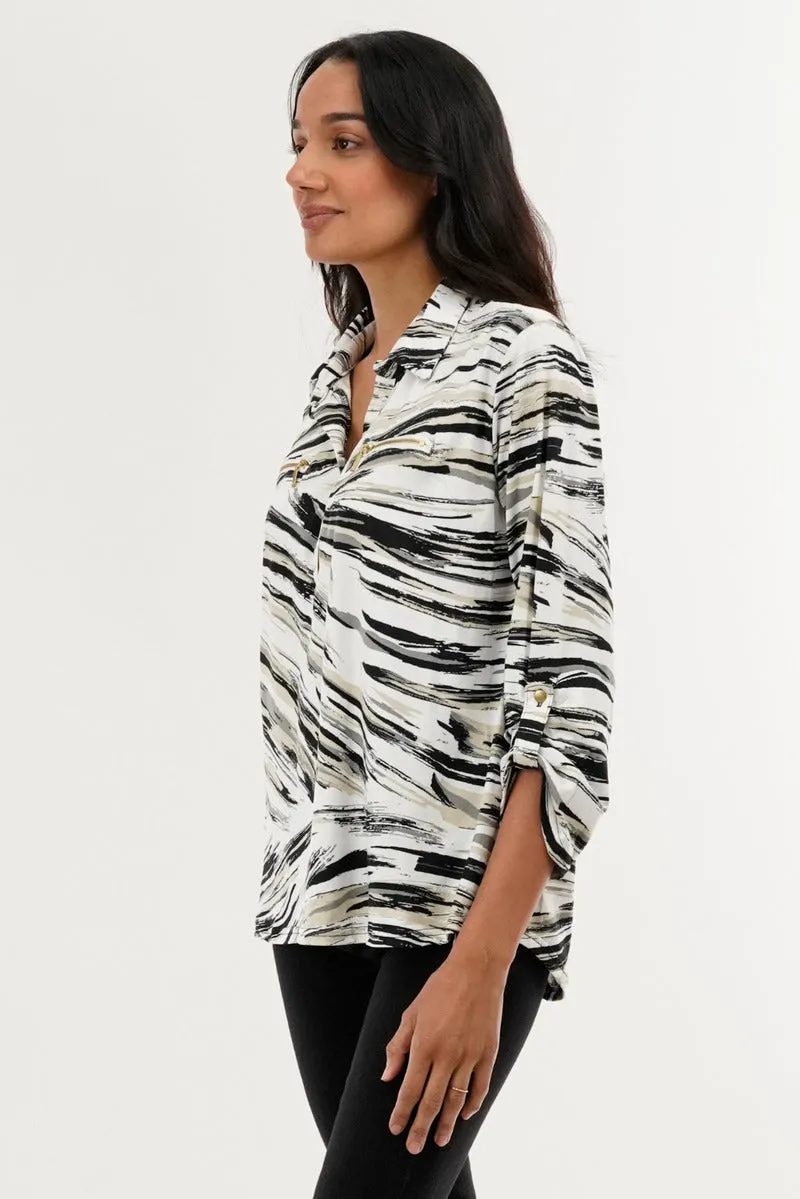 International INC Company Patterned Roll Up Sleeve Blouse - White sold by Fairweather product image thumbnail 2