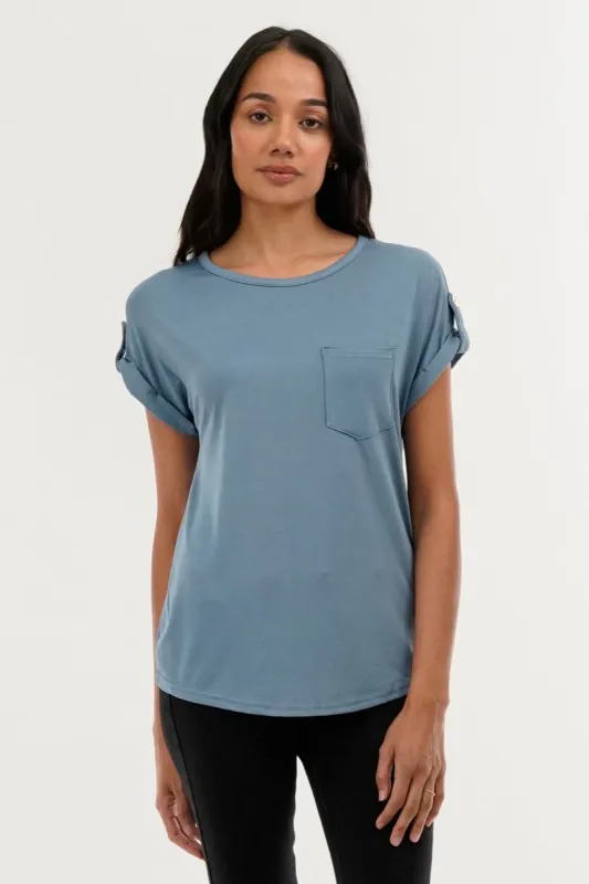 Costa Blanca Basic Cap Sleeve Tee - Blue sold by Fairweather