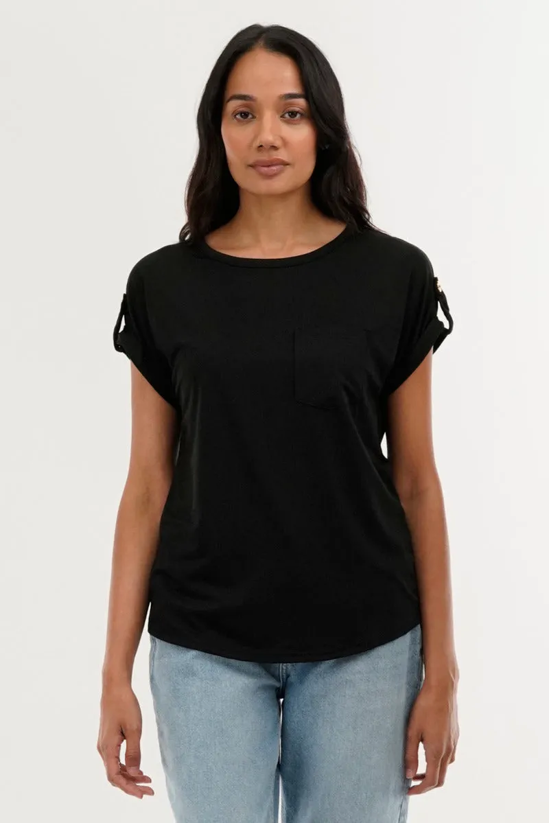 Costa Blanca Basic Cap Sleeve Tee - Black sold by Fairweather