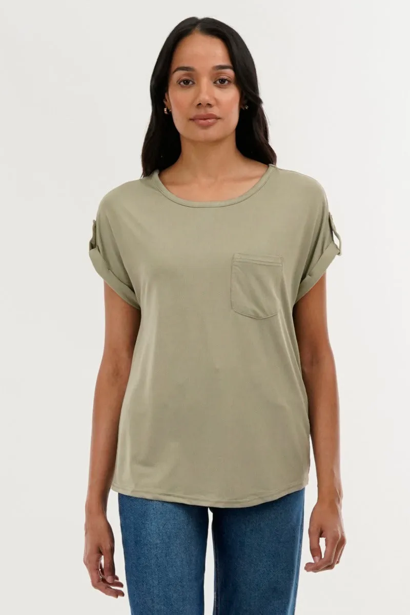 Costa Blanca Basic Cap Sleeve Tee - Green sold by Fairweather