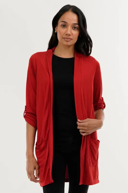International INC Company Roll Up Sleeve Wrap Cardigan - Red sold by Fairweather