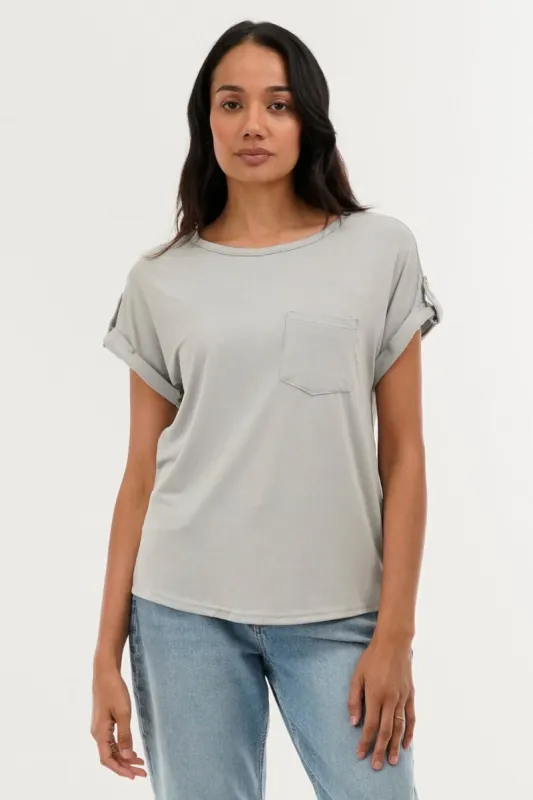 Costa Blanca Basic Cap Sleeve Tee - Grey sold by Fairweather