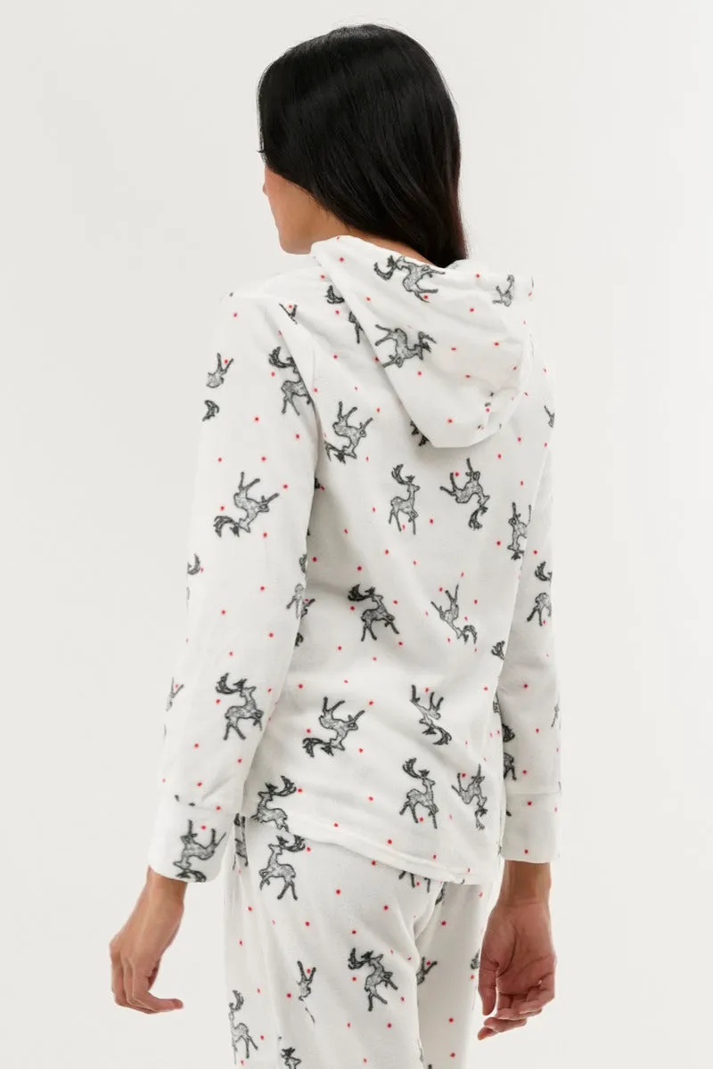 Canada Weather Gear Reindeer Print Hooded Pajama Top - White sold by Fairweather product image thumbnail 3