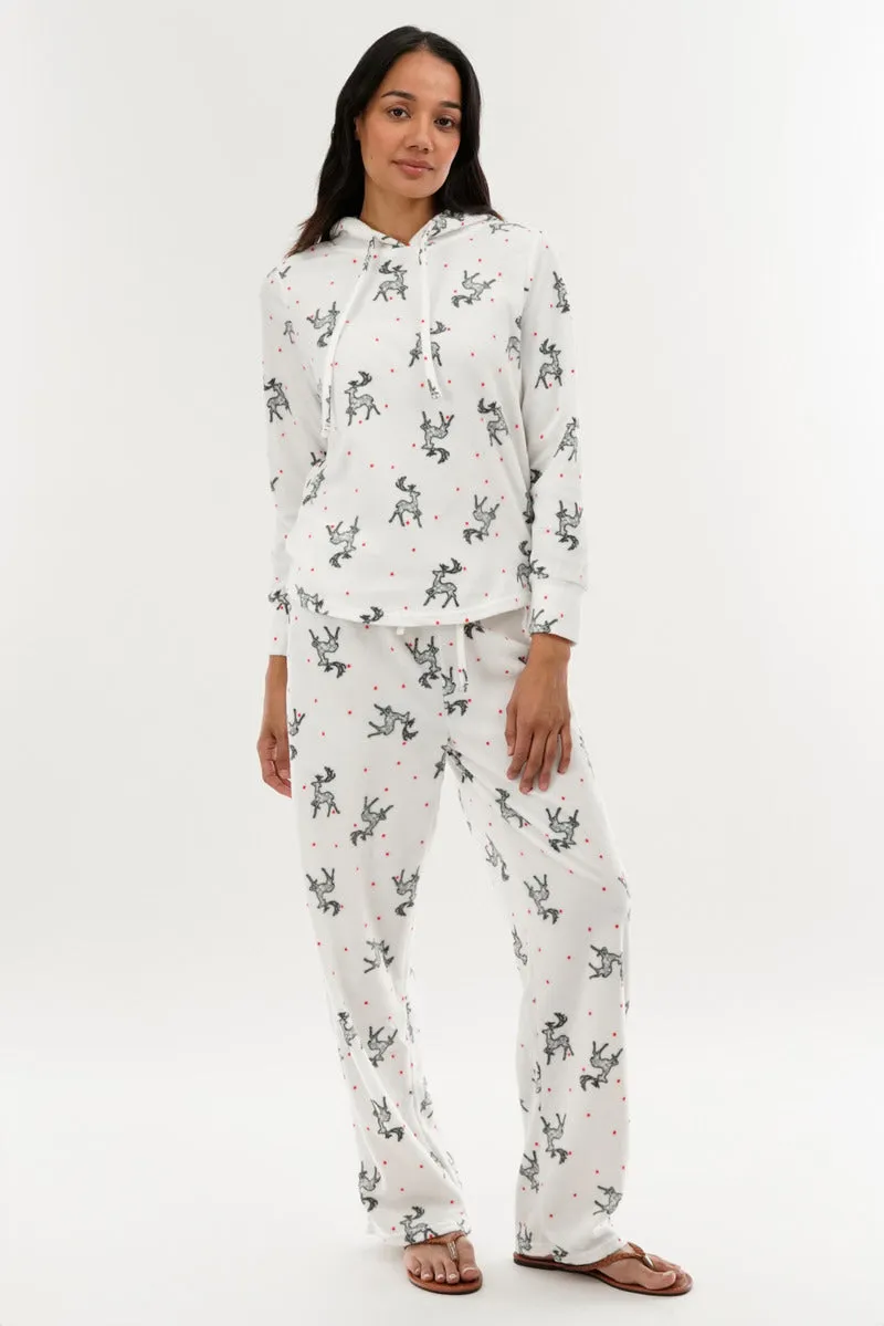 Canada Weather Gear Reindeer Print Hooded Pajama Top - White sold by Fairweather product image thumbnail 5