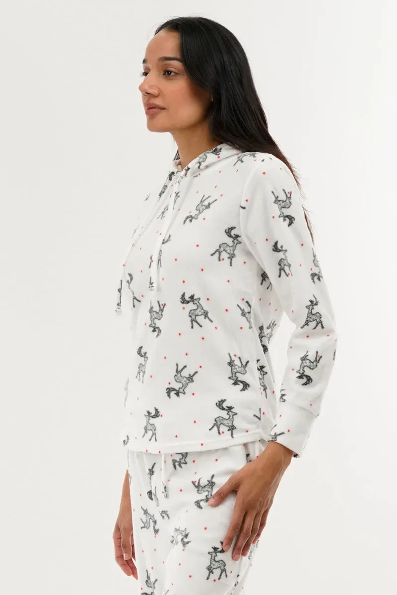 Canada Weather Gear Reindeer Print Hooded Pajama Top - White sold by Fairweather product image thumbnail 2