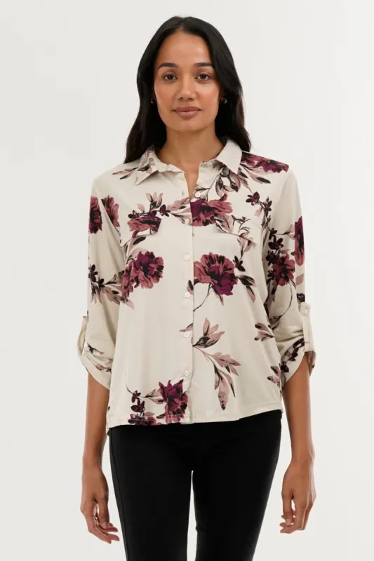 International INC Company Floral Button Down Shirt - Beige sold by Fairweather