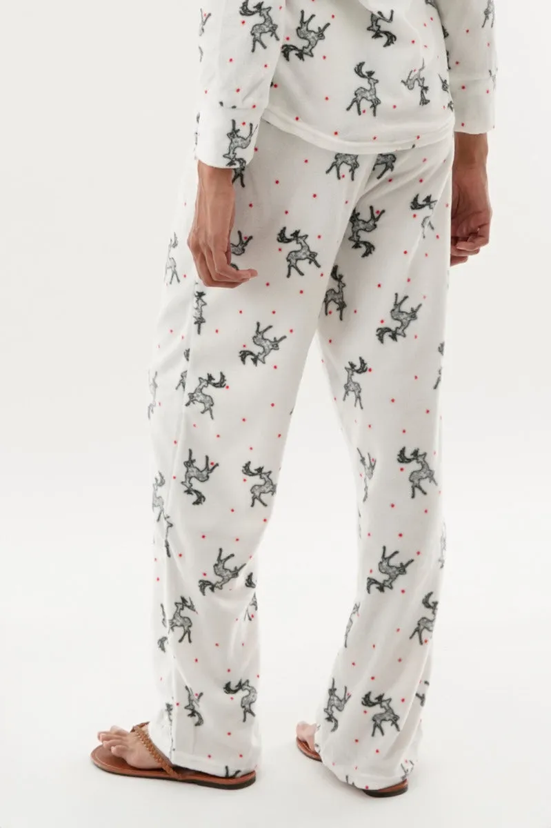 Reindeer Print Wide Leg Pajama Pants - White sold by Fairweather product image thumbnail 3