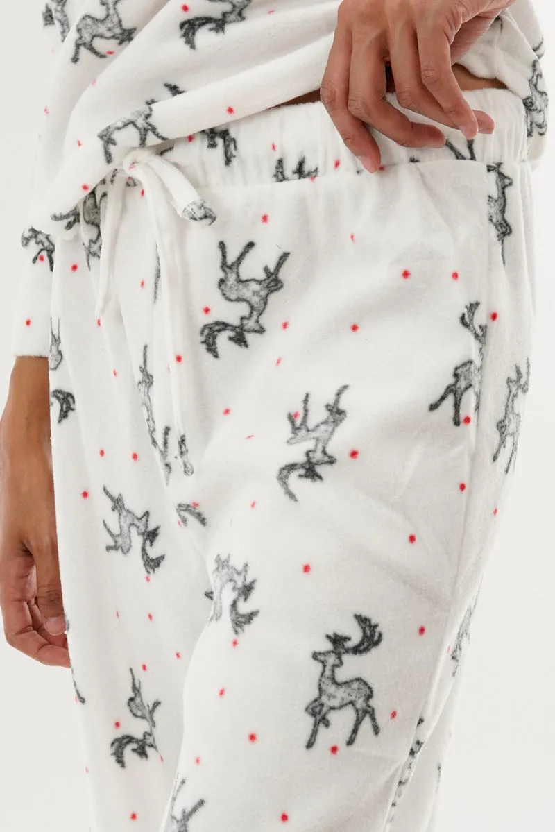 Reindeer Print Wide Leg Pajama Pants - White sold by Fairweather product image thumbnail 4
