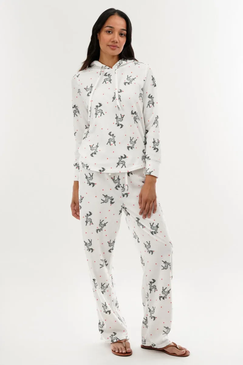 Reindeer Print Wide Leg Pajama Pants - White sold by Fairweather product image thumbnail 5