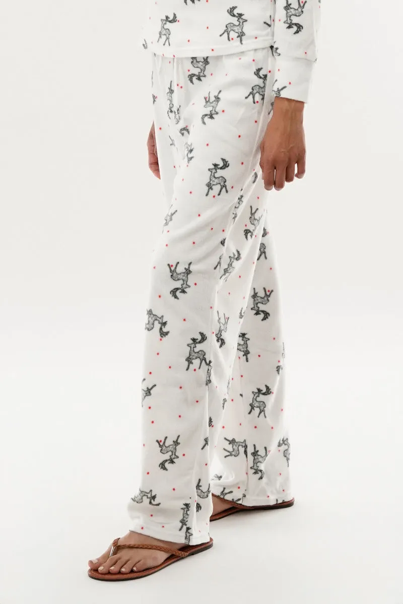 Reindeer Print Wide Leg Pajama Pants - White sold by Fairweather product image thumbnail 2