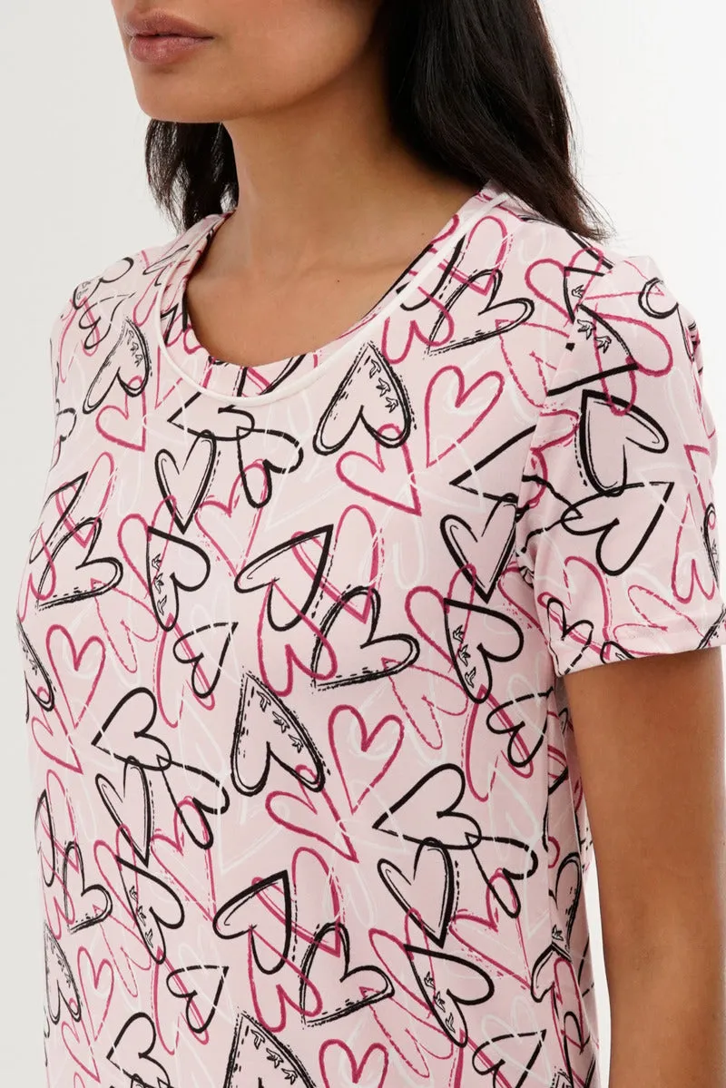 Heart Pattern Tunic Pajama Top - Pink sold by Fairweather product image thumbnail 4