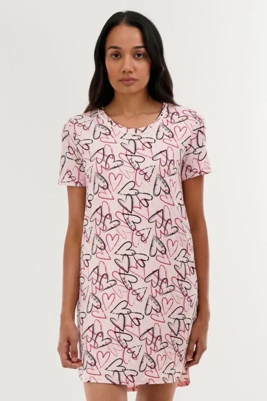 Canada Weather Gear Heart Pattern Tunic Pajama Top - Pink sold by Fairweather