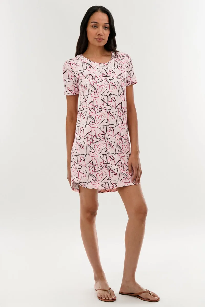 Heart Pattern Tunic Pajama Top - Pink sold by Fairweather product image thumbnail 5