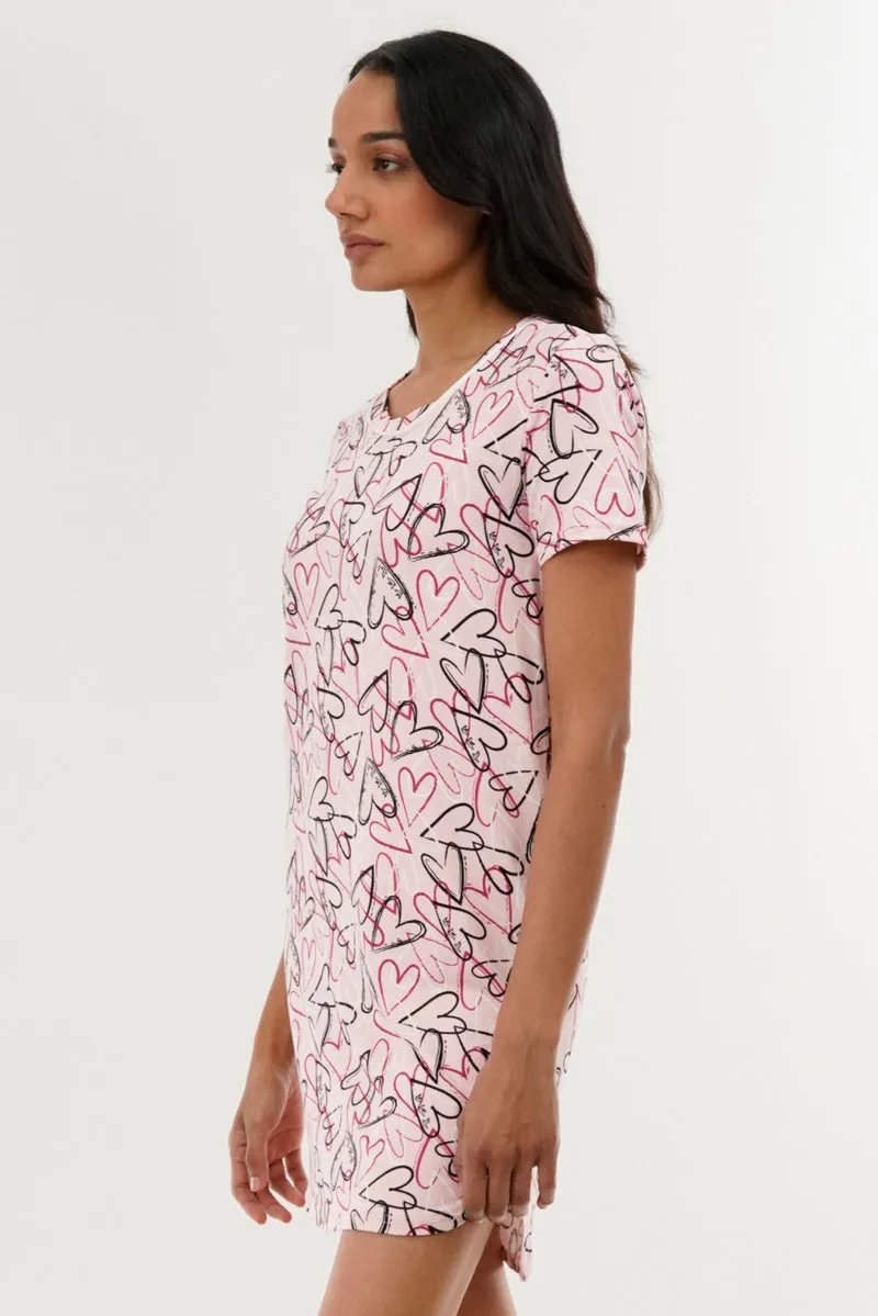Heart Pattern Tunic Pajama Top - Pink sold by Fairweather product image thumbnail 2