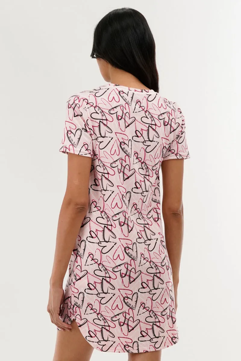 Heart Pattern Tunic Pajama Top - Pink sold by Fairweather product image thumbnail 3