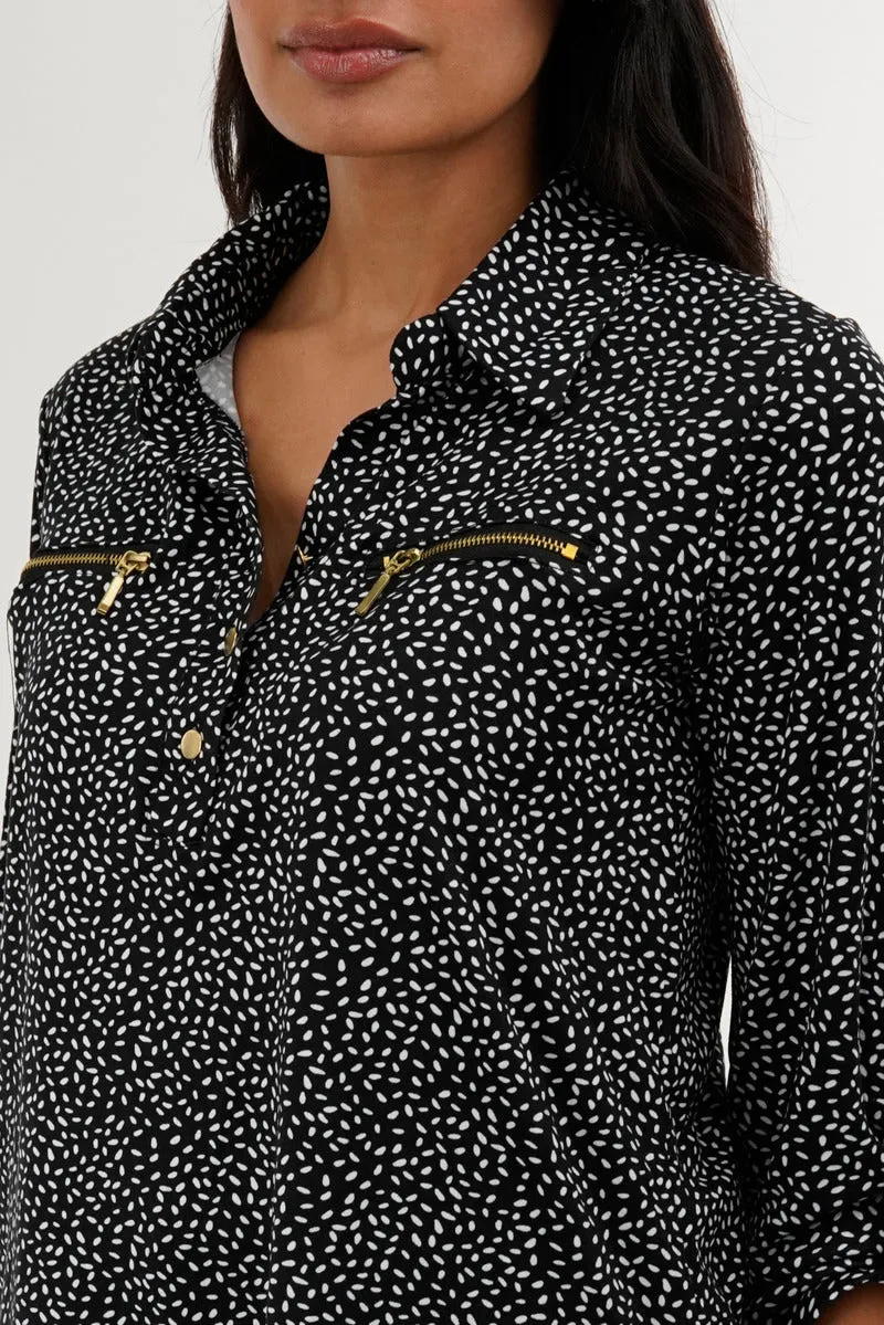 Patterned Roll Up Sleeve Blouse - Black sold by Fairweather product image thumbnail 4