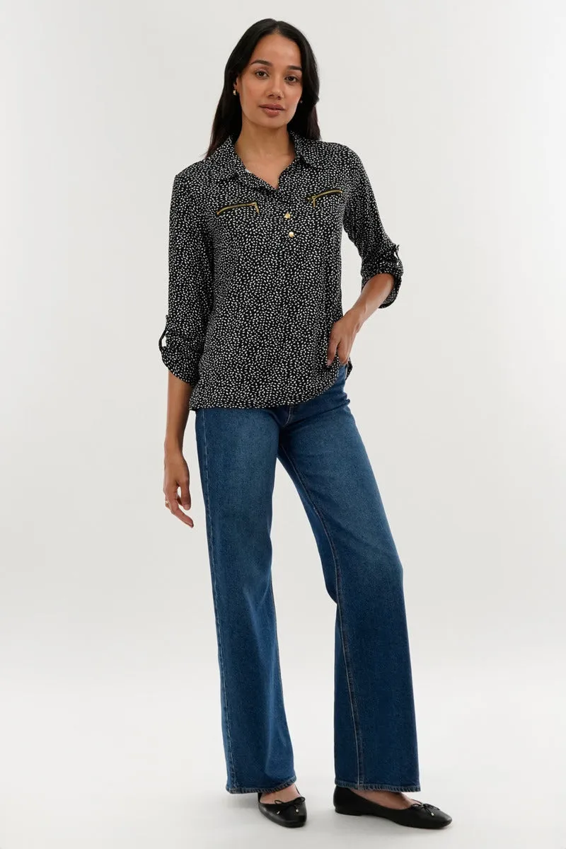 Patterned Roll Up Sleeve Blouse - Black sold by Fairweather product image thumbnail 5